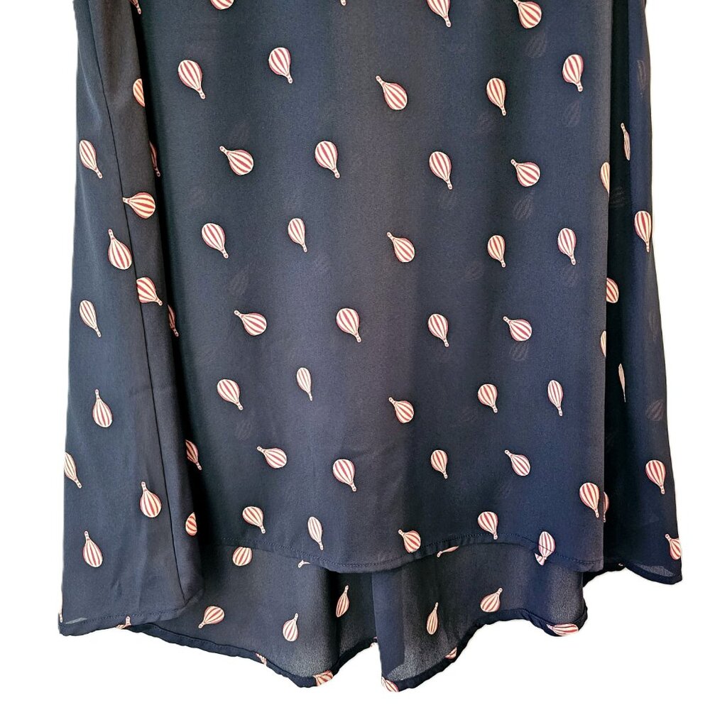 W5 Navy Hot Air Balloon Print Sleeveless Blouse Flowy High Low Hem Medium - Picture 5 of 11